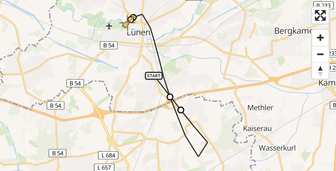 Flugroute Rettungshubschrauber Lünen - Sankt Marien Hospital, 29 Mai 2026, 11:11