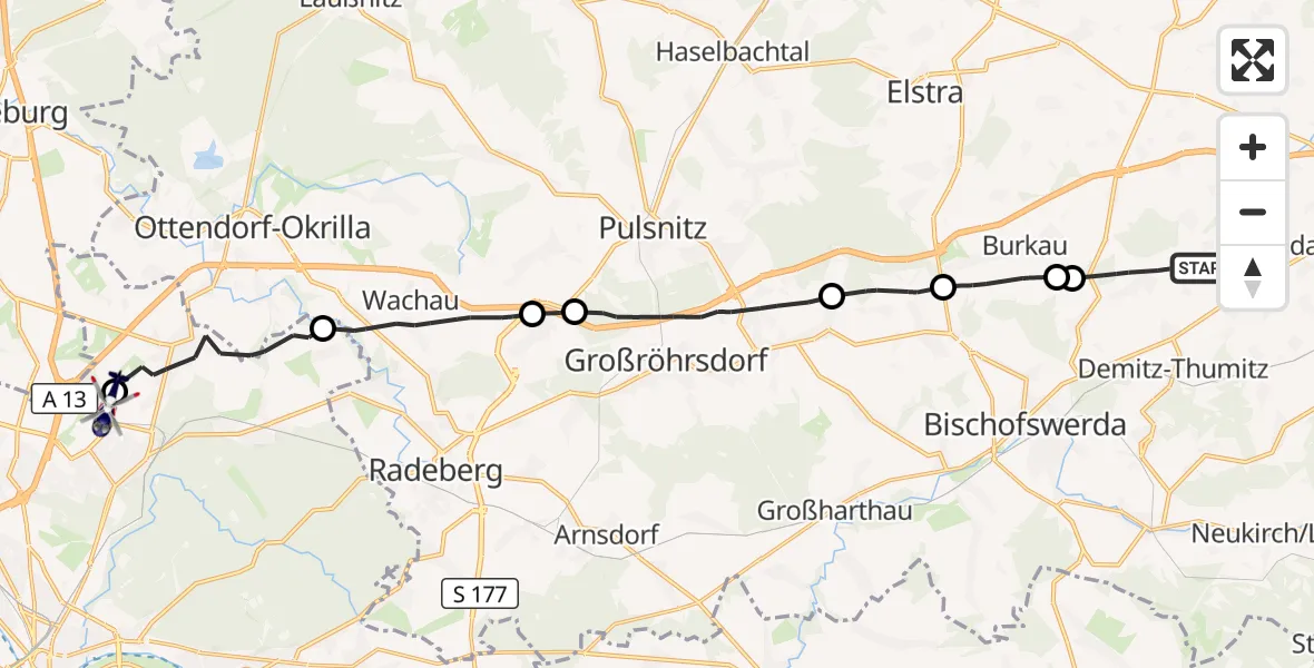 Flugroute Polizeihubschrauber Demitz-Thumitz - Dresden Bundespolizei Hubschrauberlandeplatz, 29 Mai 2026, 11:21