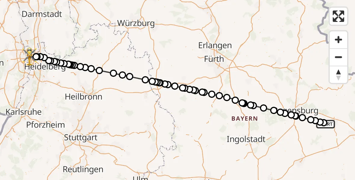Flugroute Rettungshubschrauber Atting - Mannheim, 29 Mai 2026, 11:22