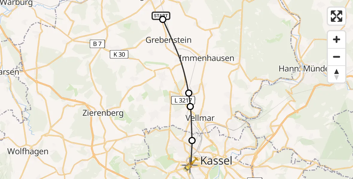 Flugroute Rettungshubschrauber Hofgeismar - Kassel, 29 Mai 2026, 11:22