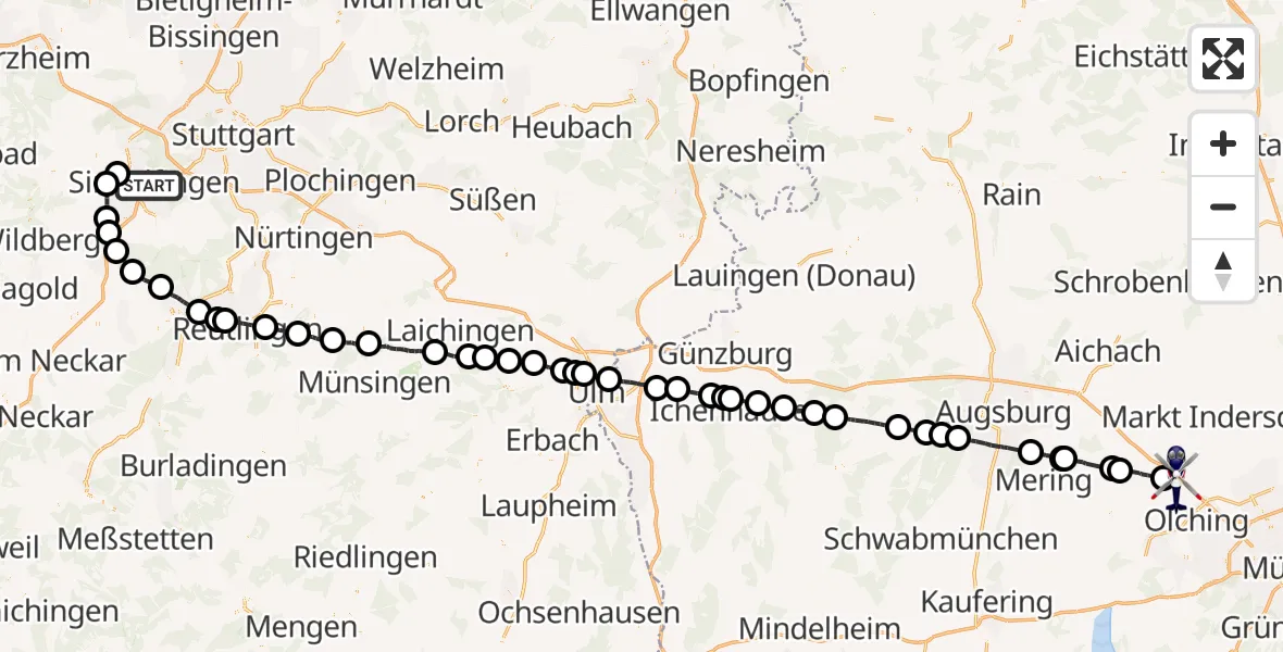 Flugroute Polizeihubschrauber Sindelfingen - Bergkirchen, 29 Mai 2026, 11:27