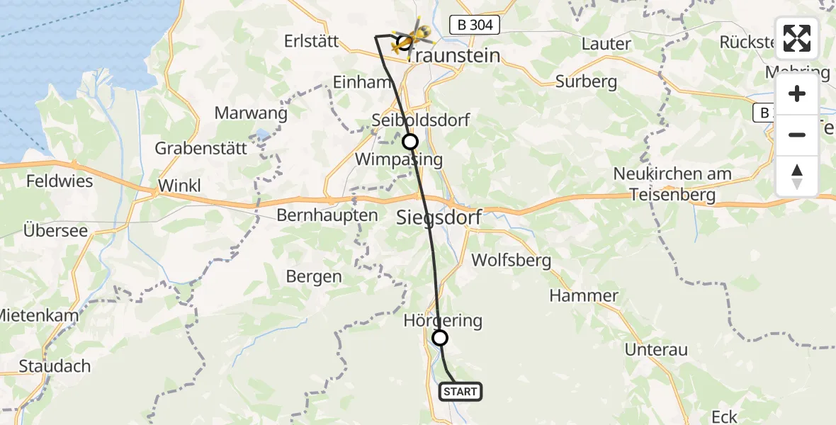 Flugroute Rettungshubschrauber Ruhpolding - Traunstein Hospital, 29 Mai 2026, 11:28