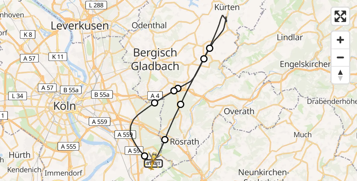 Flugroute Rettungshubschrauber Köln Bonn Flughafen - Köln Bonn Flughafen, 29 Mai 2026, 11:29