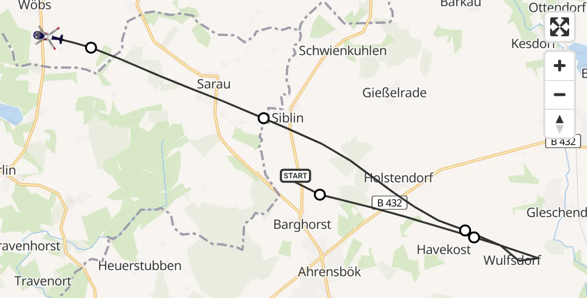 Flugroute Polizeihubschrauber Christoph 12 Luftrettungszentrum - Bosau, 29 Mai 2026, 11:37