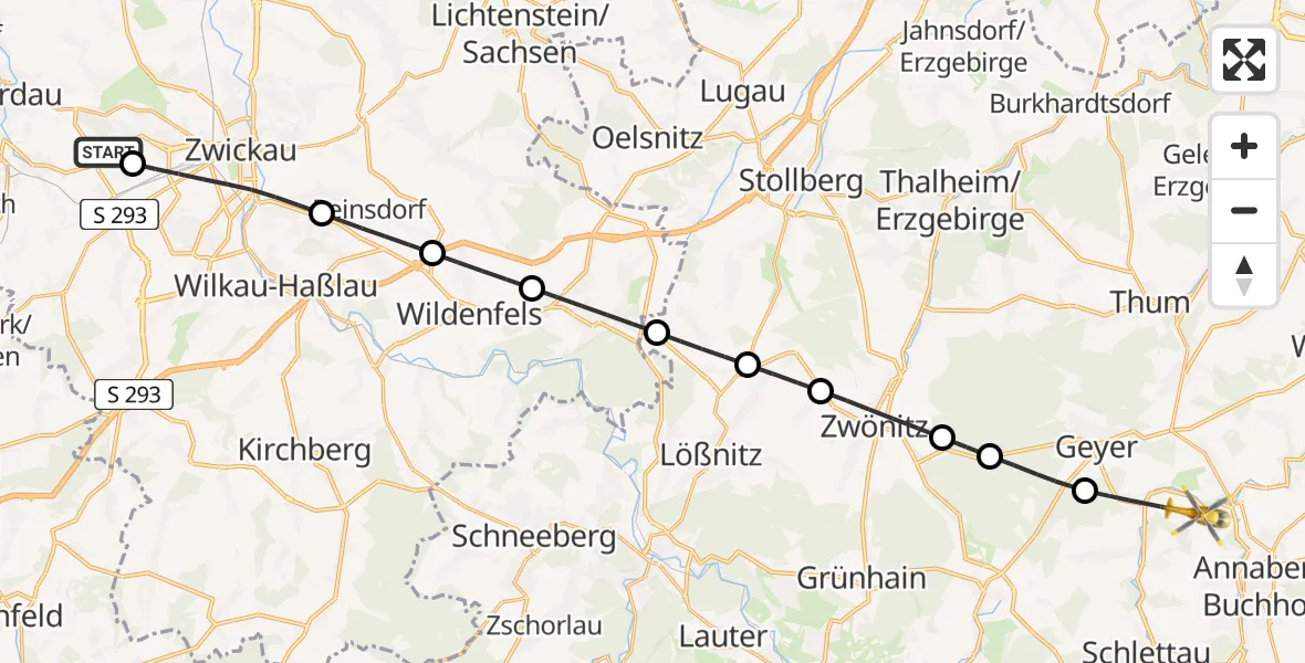 Flugroute Rettungshubschrauber ADAC Air Rescue Station Zwickau Hubschrauberlandeplatz - Tannenberg, 29 Mai 2026, 11:44