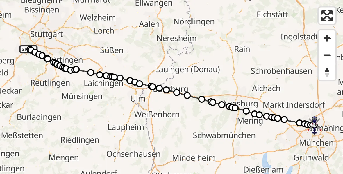 Flugroute Polizeihubschrauber Böblingen - Schleissheim Flugplatz, 29 Mai 2026, 11:47