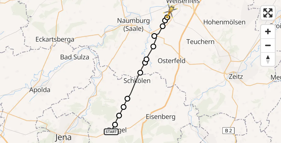 Flugroute Rettungshubschrauber Bürgel - Weißenfels, 29 Mai 2026, 11:50