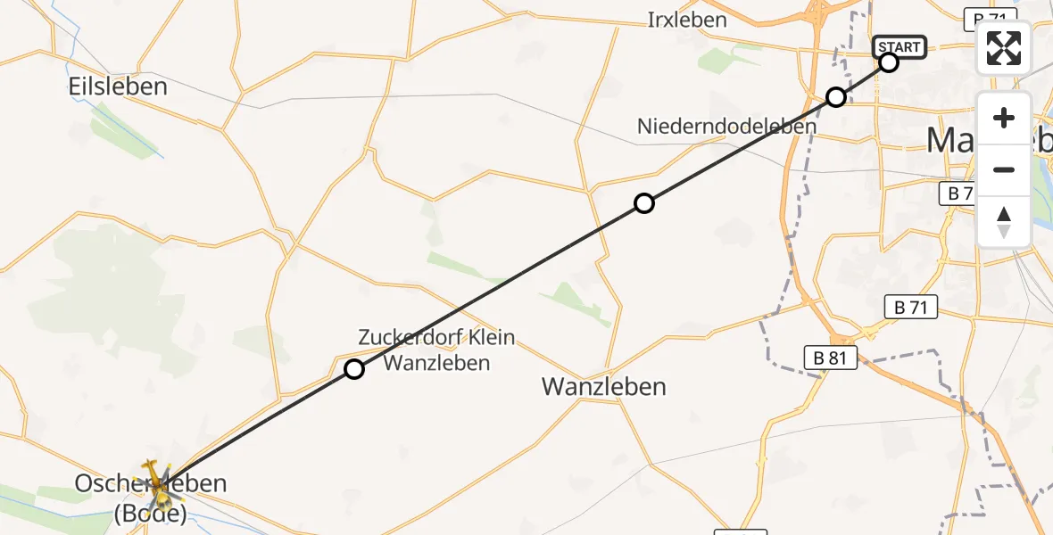 Flugroute Rettungshubschrauber Magdeburg Hospital - Oschersleben (Bode), 29 Mai 2026, 11:56