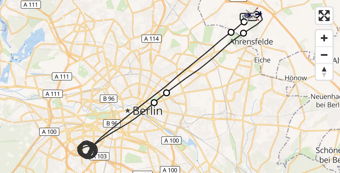 Flugroute Polizeihubschrauber Ahrensfelde Hubschrauberlandeplatz - Ahrensfelde Hubschrauberlandeplatz, 29 Mai 2026, 12:00
