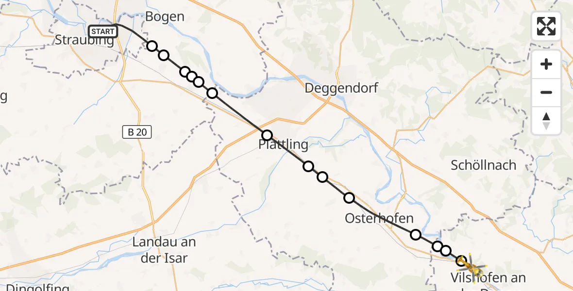Flugroute Rettungshubschrauber Straubing - Vilshofen an der Donau, 29 Mai 2026, 12:01