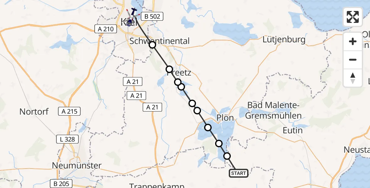 Flugroute Polizeihubschrauber Bosau - Kiel, 29 Mai 2026, 12:08