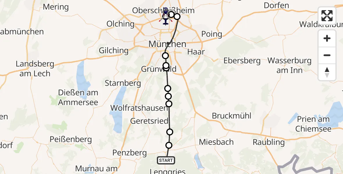 Flugroute Polizeihubschrauber Gaißach - Oberschleißheim, 29 Mai 2026, 12:09