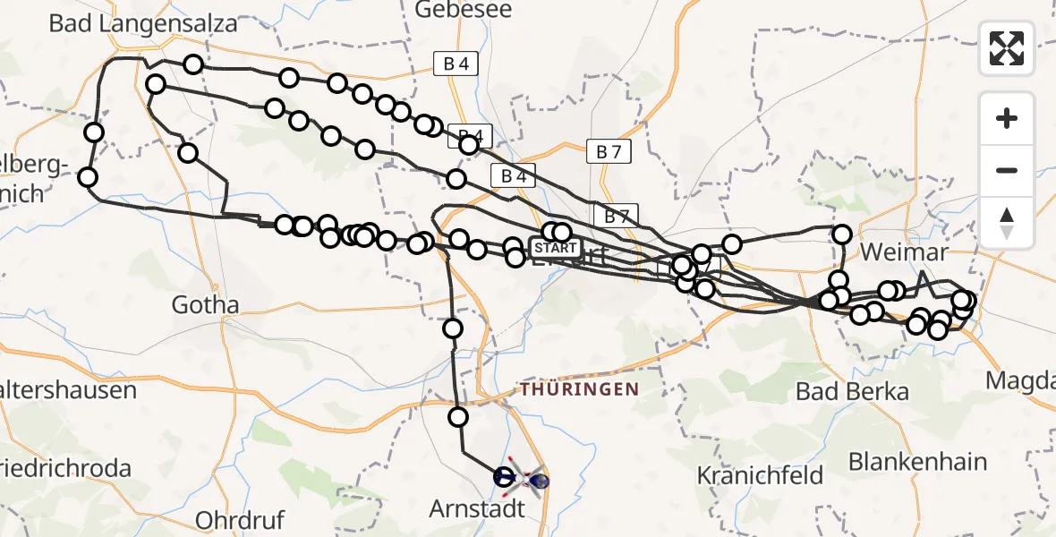 Flugroute Polizeihubschrauber Erfurt - Arnstadt, 29 Mai 2026, 12:15