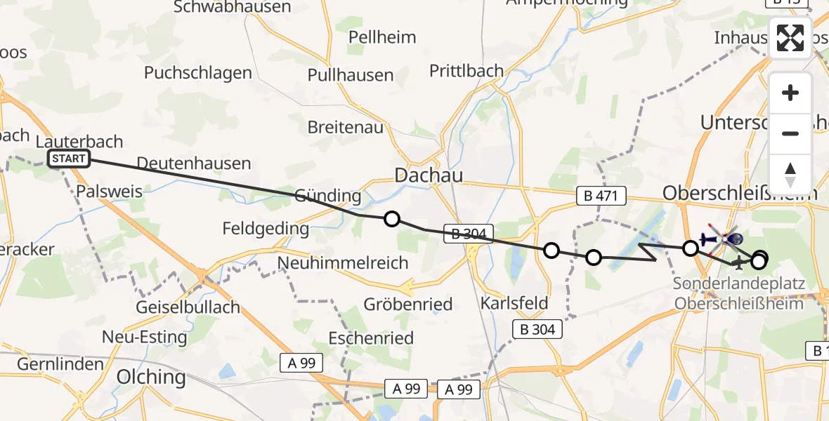 Flugroute Polizeihubschrauber Bergkirchen - Oberschleißheim, 29 Mai 2026, 12:21