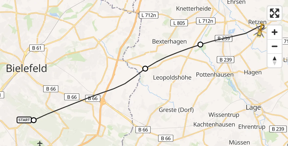 Flugroute Rettungshubschrauber Luftrettungszentrum Bielefeld - Bad Salzuflen, 29 Mai 2026, 12:24
