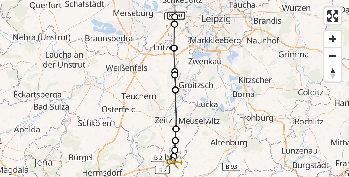 Flugroute Rettungshubschrauber ADAC Air Rescue Station Leipzig/Schkeuditz-Dölzig Hubschrauberlandeplatz (Christoph 61) - Bethenhausen, 29 Mai 2026, 12:26