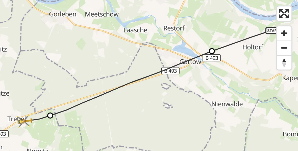 Flugroute Rettungshubschrauber Schnackenburg - Trebel, 29 Mai 2026, 12:26