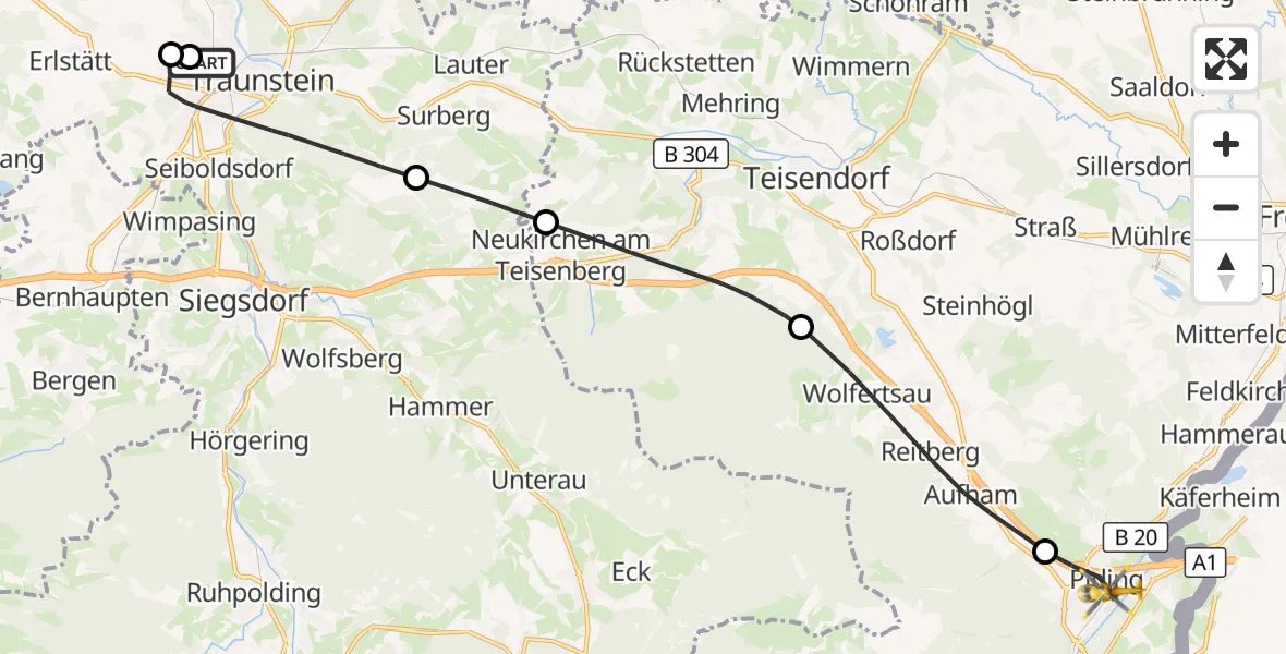 Flugroute Rettungshubschrauber Traunstein Hospital - Piding, 29 Mai 2026, 12:31