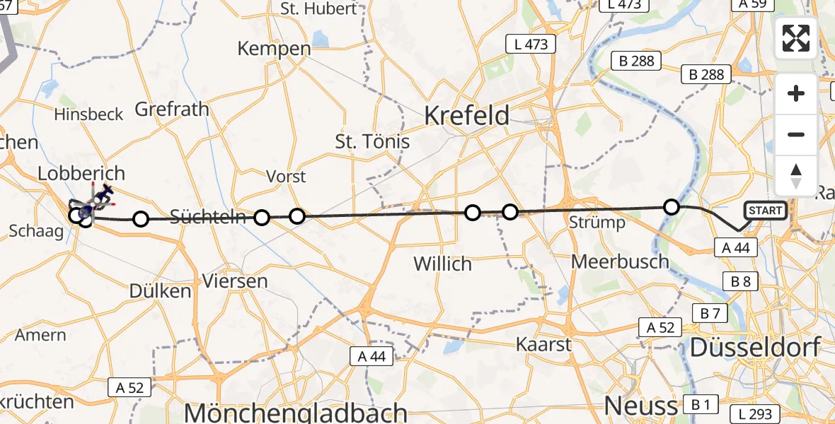 Flugroute Polizeihubschrauber Düsseldorf Flughafen - Nettetal, 29 Mai 2026, 12:32
