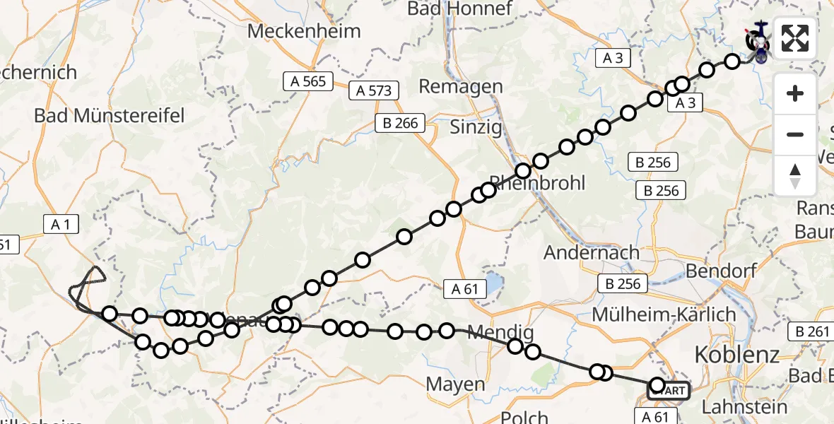 Flugroute Polizeihubschrauber Winningen - Steimel, 29 Mai 2026, 12:34
