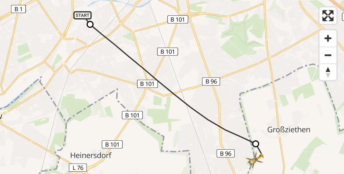 Flugroute Rettungshubschrauber Charité Clinic Benjamin Franklin Campus - Schönefeld, 29 Mai 2026, 12:46