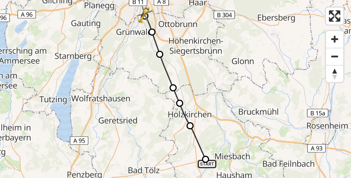 Flugroute Rettungshubschrauber Gmund a.Tegernsee - ADAC Air Rescue Center Hubschrauberlandeplatz (Christoph 1), 29 Mai 2026, 12:45