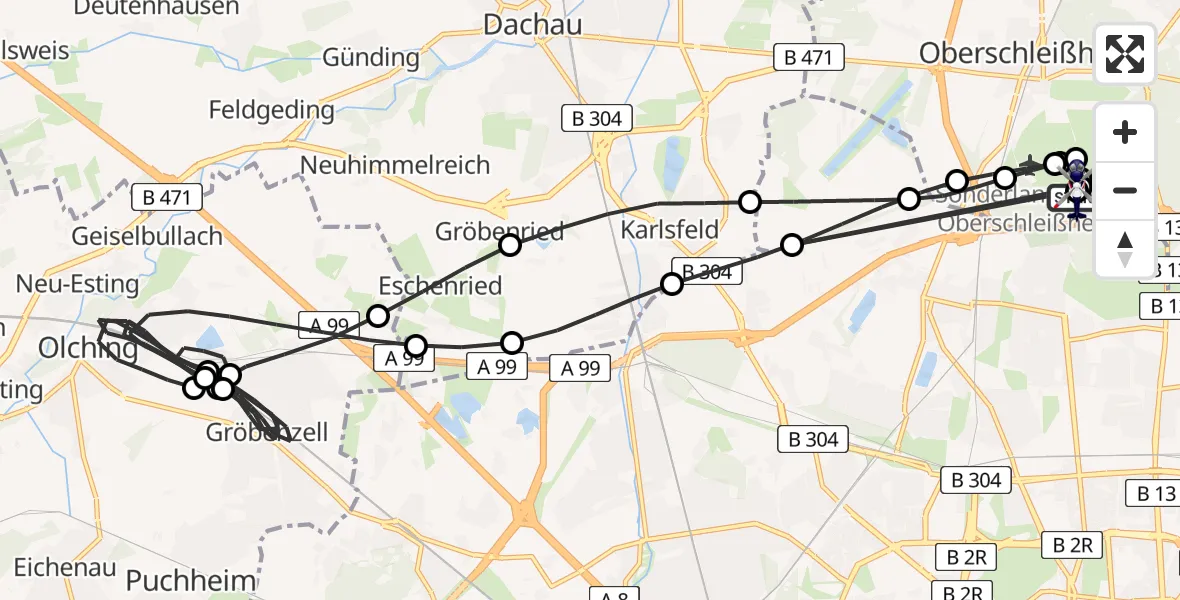 Flugroute Polizeihubschrauber Oberschleißheim - Oberschleißheim, 29 Mai 2026, 12:49