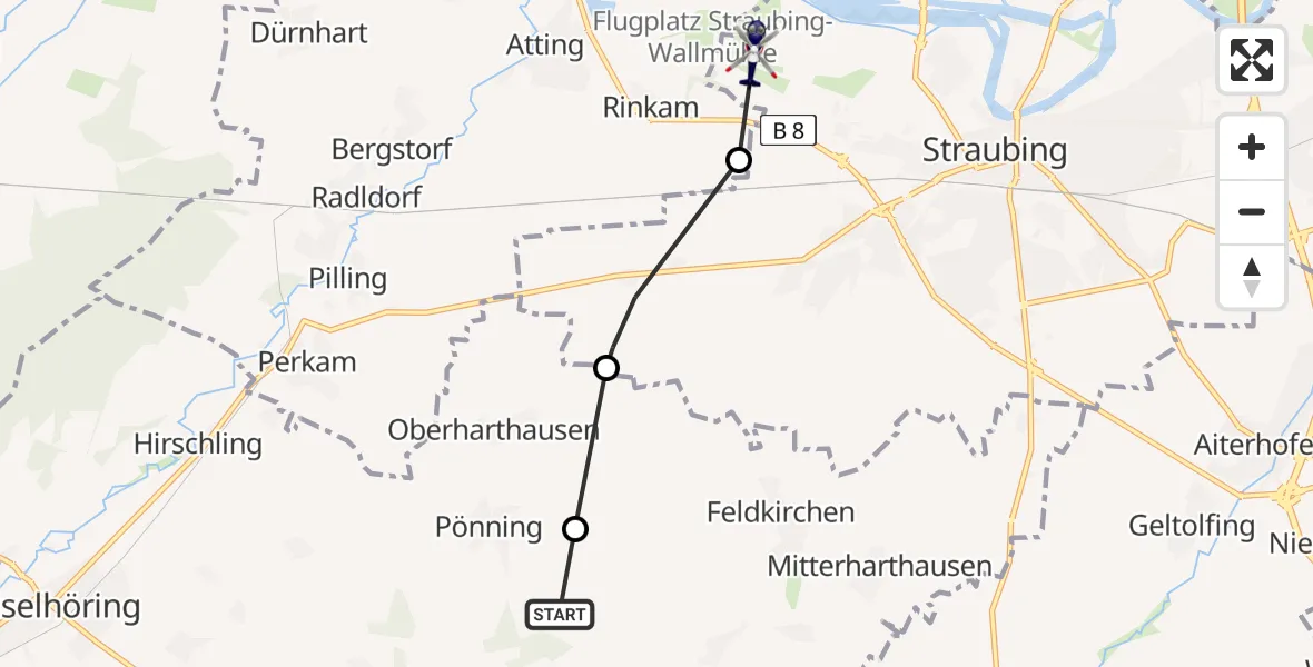 Flugroute Polizeihubschrauber Feldkirchen - Straubing, 29 Mai 2026, 12:49