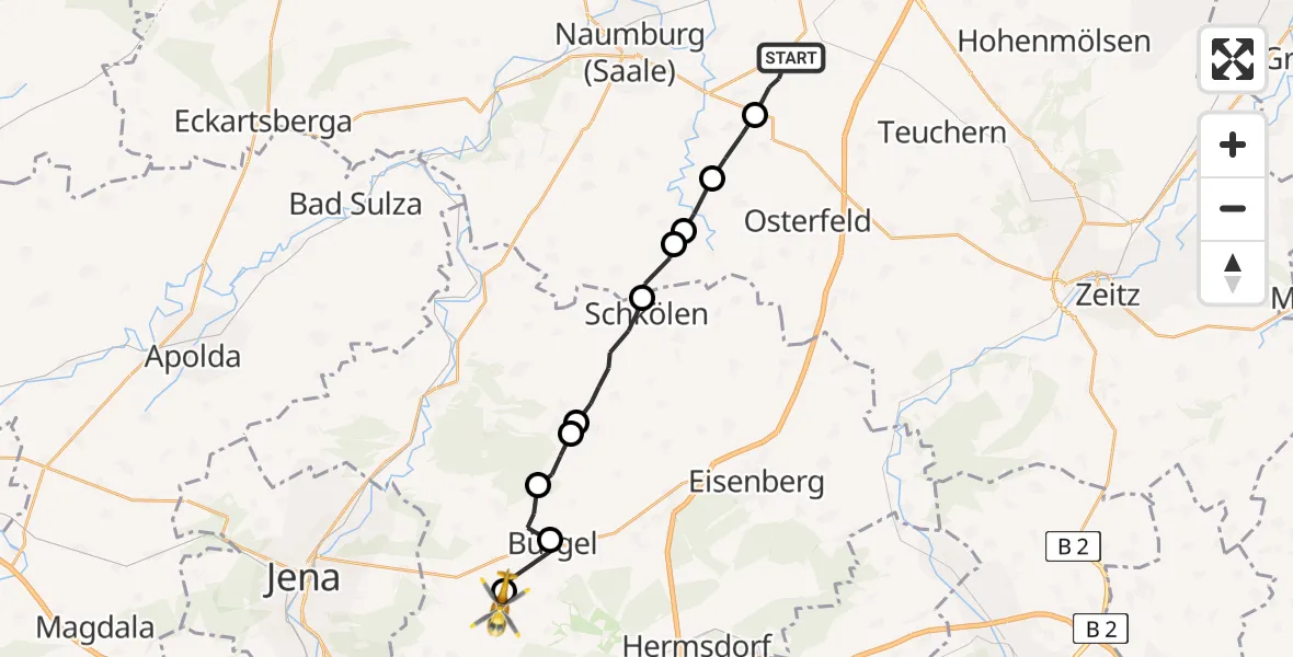 Flugroute Rettungshubschrauber Teuchern - Schöngleina, 29 Mai 2026, 12:58