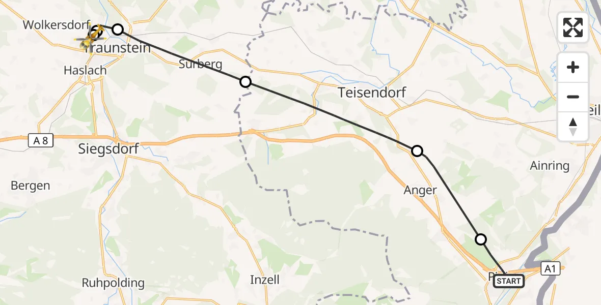 Flugroute Rettungshubschrauber Piding - Traunstein Hospital, 29 Mai 2026, 13:02