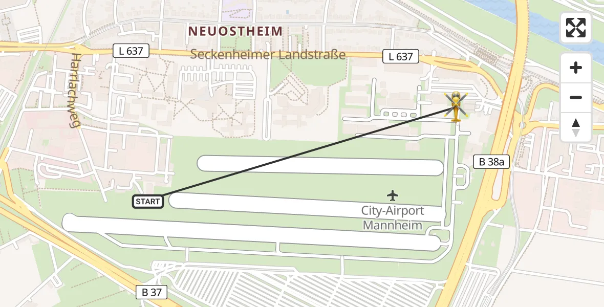 Flugroute Rettungshubschrauber Mannheim-City Flughafen - Mannheim-City Flughafen, 29 Mai 2026, 13:05
