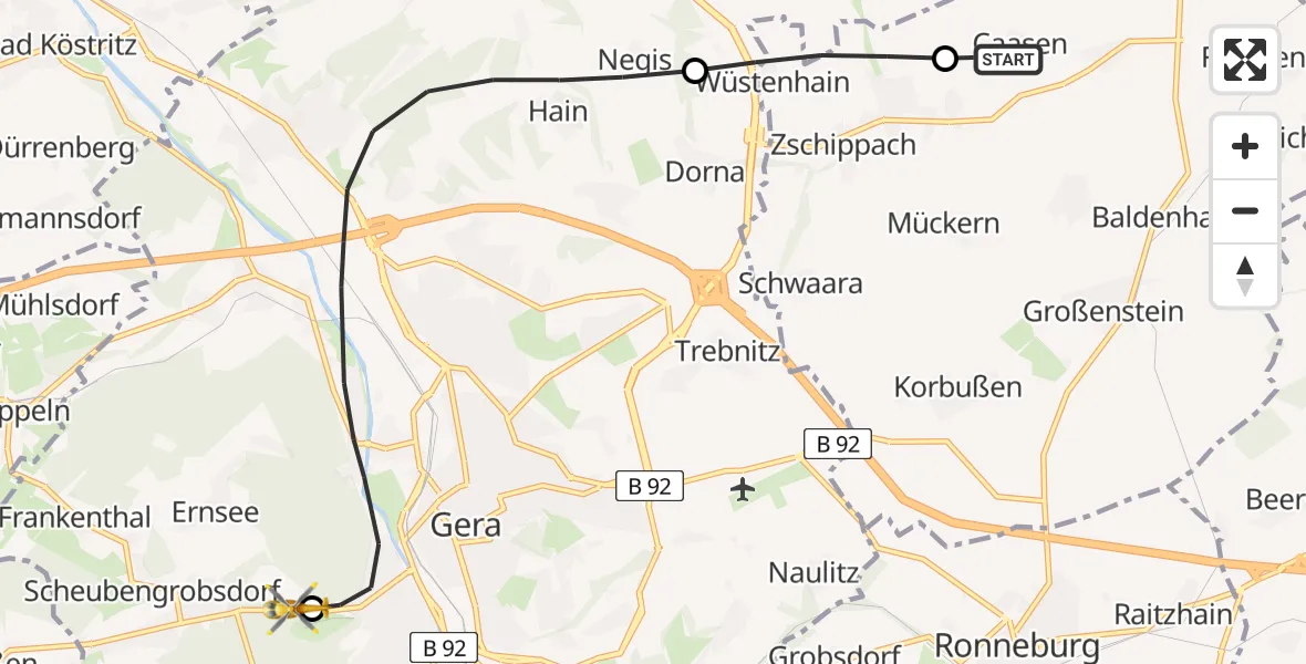 Flugroute Rettungshubschrauber Bethenhausen - SRH Wald-Klinikum Gera Hospital, 29 Mai 2026, 13:06