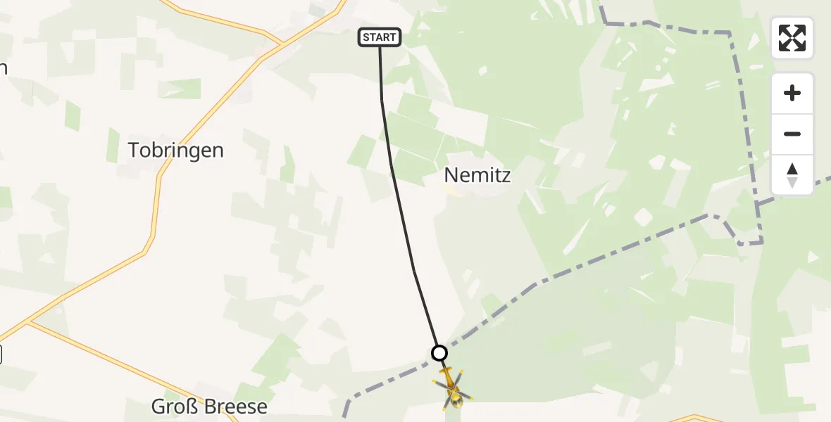 Flugroute Rettungshubschrauber Trebel - Prezelle, 29 Mai 2026, 13:06