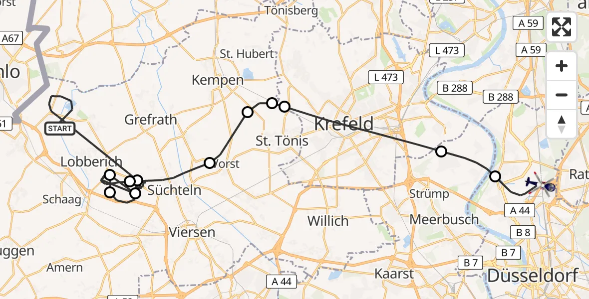 Flugroute Polizeihubschrauber Nettetal - Düsseldorf Flughafen, 29 Mai 2026, 13:11