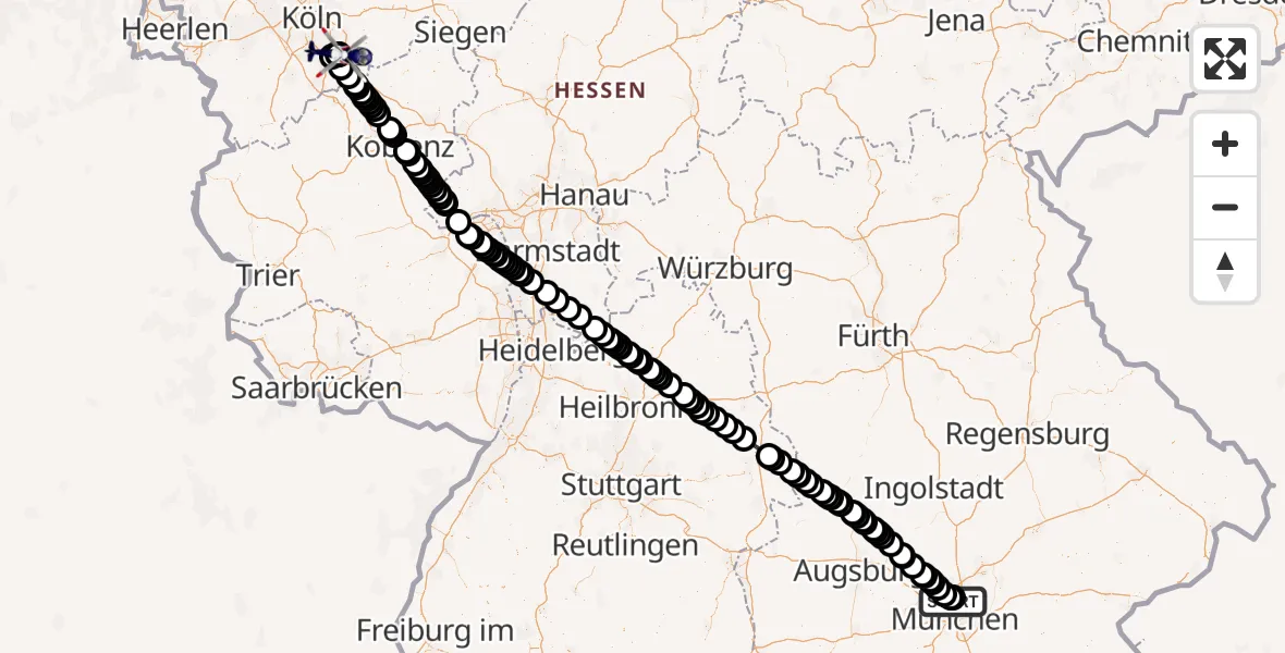 Flugroute Polizeihubschrauber Oberschleißheim - Sankt Augustin, 29 Mai 2026, 13:16