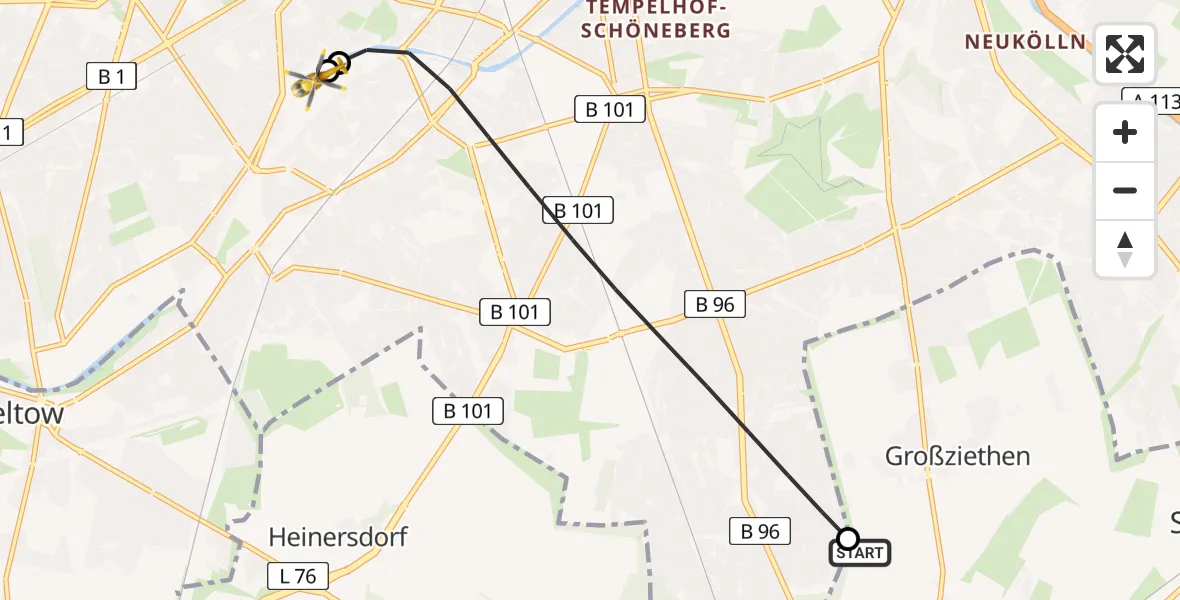 Flugroute Rettungshubschrauber Schönefeld - Charité Clinic Benjamin Franklin Campus, 29 Mai 2026, 13:17