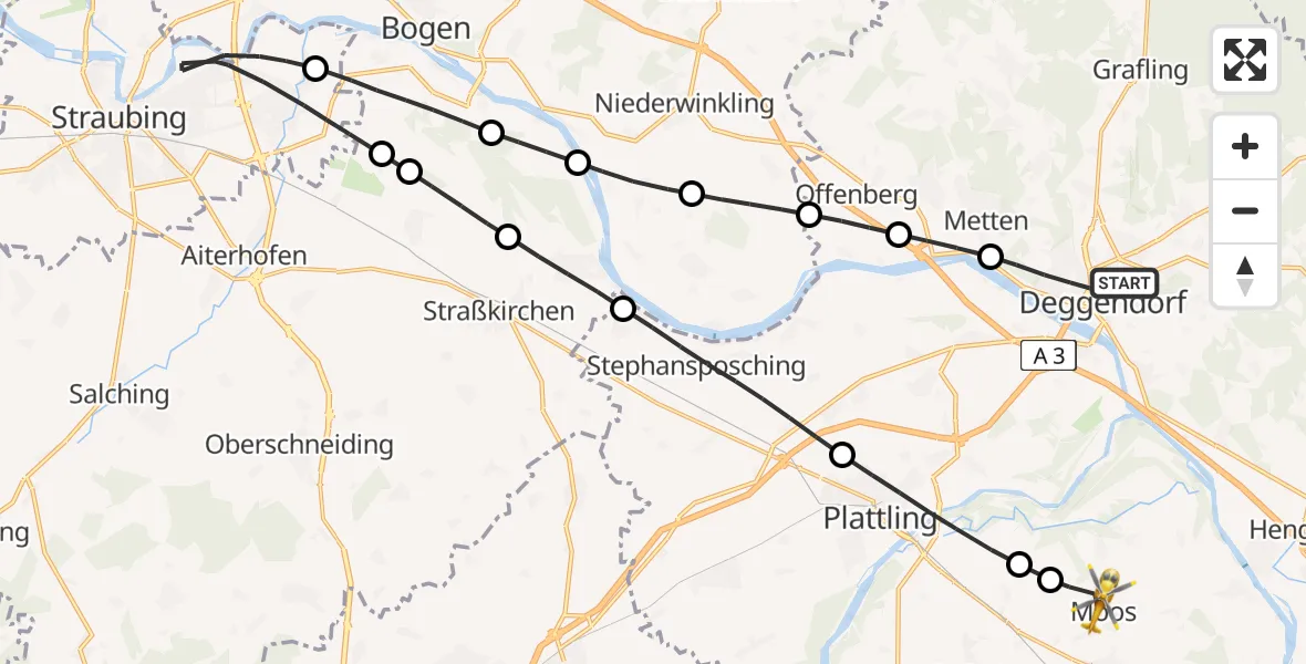 Flugroute Rettungshubschrauber Deggendorf - Moos, 29 Mai 2026, 13:18