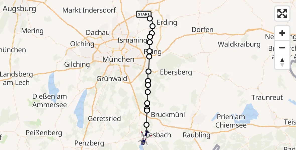 Flugroute Polizeihubschrauber München Flughafen - Warngau, 29 Mai 2026, 13:23