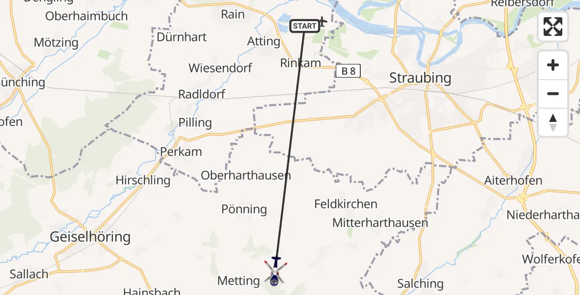 Flugroute Polizeihubschrauber Atting - Leiblfing, 29 Mai 2026, 13:28