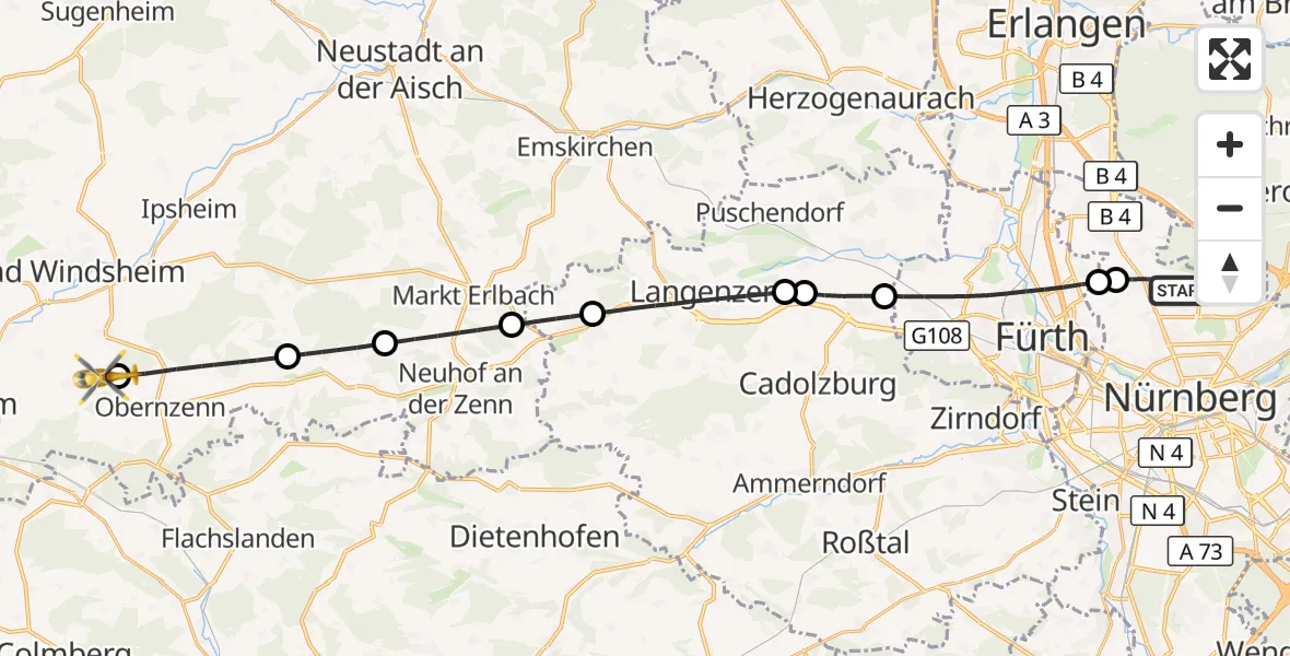 Flugroute Ambulanzhubschrauber Flughafen Nuremberg - Illesheim, 29 Mai 2026, 13:40