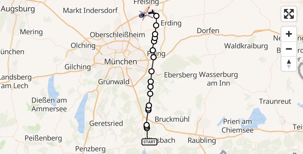 Flugroute Polizeihubschrauber Warngau - München Flughafen, 29 Mai 2026, 13:44
