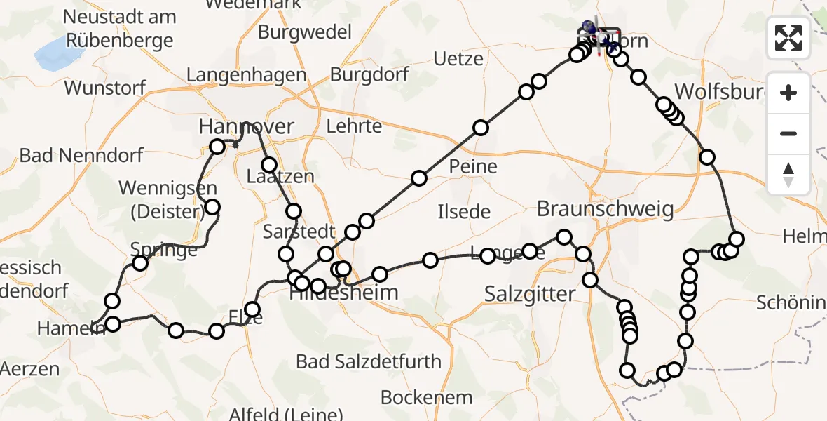 Flugroute Polizeihubschrauber Gifhorn Bundespolizei Hubschrauberlandeplatz - Gifhorn Bundespolizei Hubschrauberlandeplatz, 29 Mai 2026, 13:47