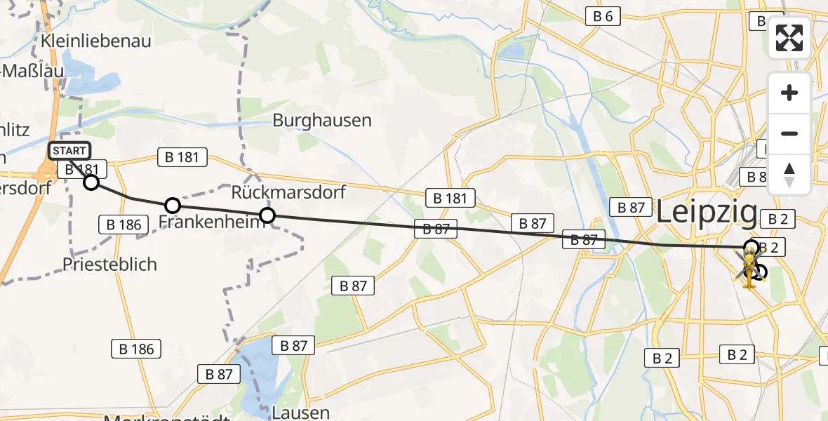 Flugroute Rettungshubschrauber ADAC Air Rescue Station Leipzig/Schkeuditz-Dölzig Hubschrauberlandeplatz (Christoph 61) - Leipzig University Hospital Heliport 1, 29 Mai 2026, 13:50