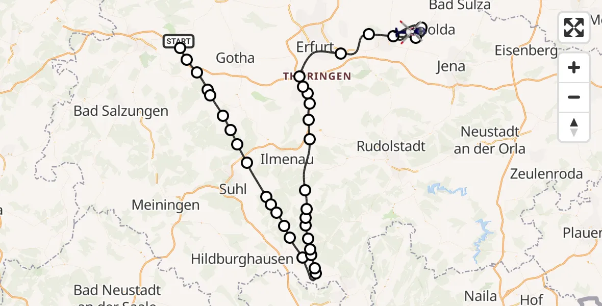 Flugroute Polizeihubschrauber Eisenach-Kindel Flughafen - Ilmtal-Weinstraße, 29 Mai 2026, 13:50