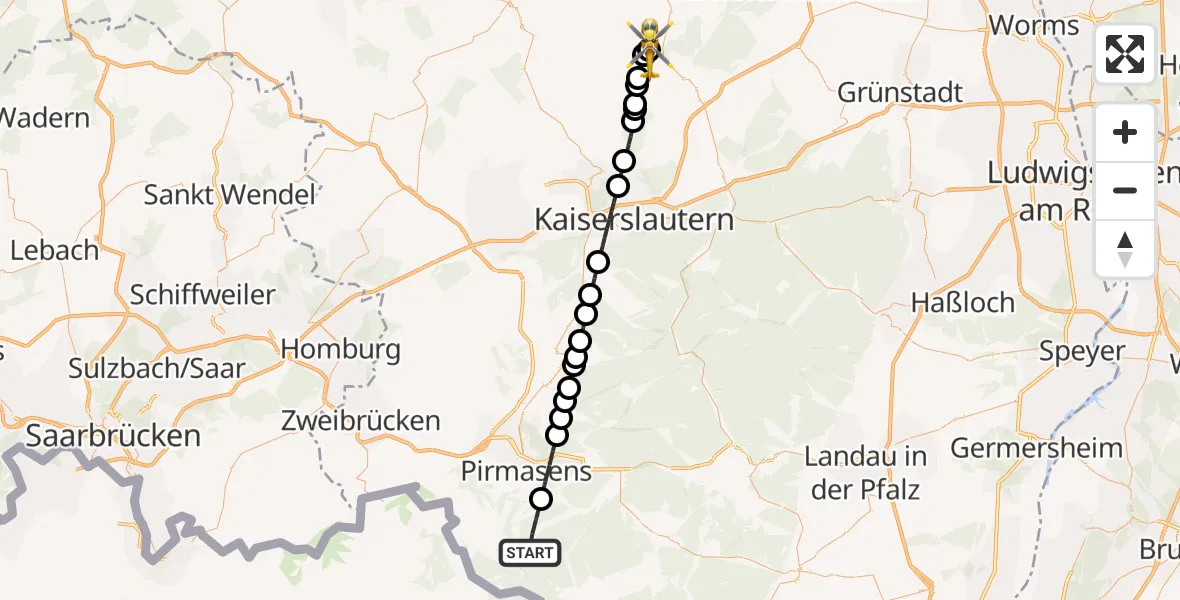 Flugroute Rettungshubschrauber Lemberg - Imsweiler UL, 29 Mai 2026, 13:57