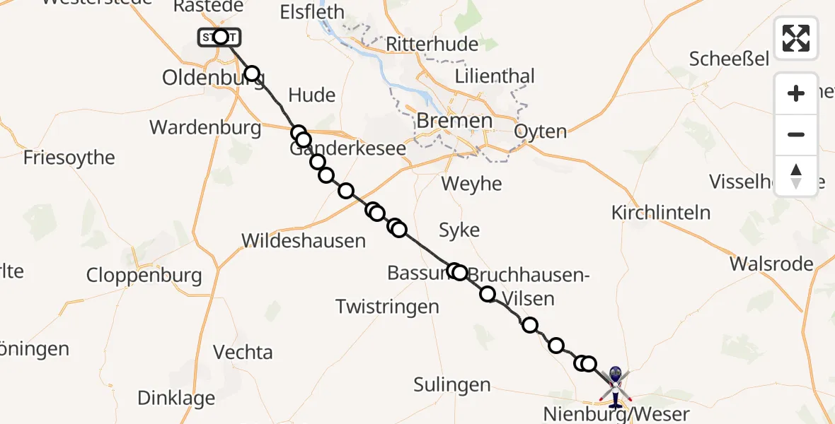 Flugroute Polizeihubschrauber Rastede - Nienburg (Weser), 29 Mai 2026, 14:05