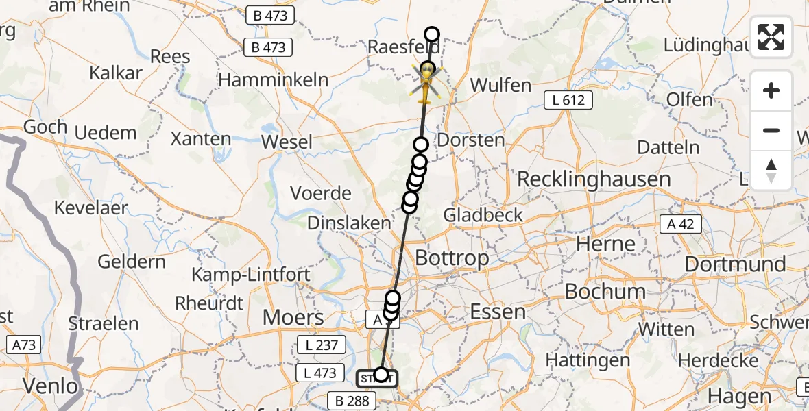 Flugroute Rettungshubschrauber Duisburg Air Rescue Hubschrauberlandeplatz (Christoph 9) - Schermbeck, 29 Mai 2026, 14:10