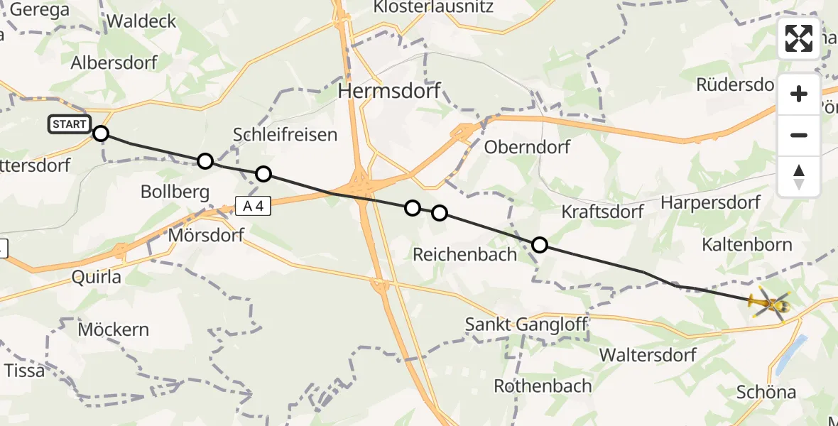 Flugroute Rettungshubschrauber Ruttersdorf-Lotschen - Saara, 29 Mai 2026, 14:16