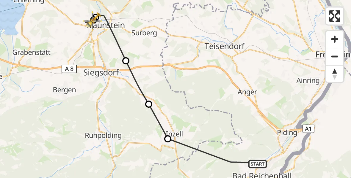 Flugroute Rettungshubschrauber Bad Reichenhall - Traunstein Hospital, 29 Mai 2026, 14:17