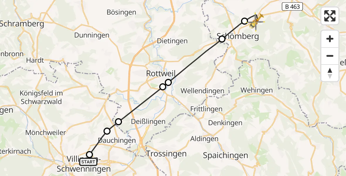 Flugroute Ambulanzhubschrauber DRF Air Rescue Station Villingen-Schwenningen Hubschrauberlandeplatz (Christoph 11) - Dotternhausen, 29 Mai 2026, 14:34